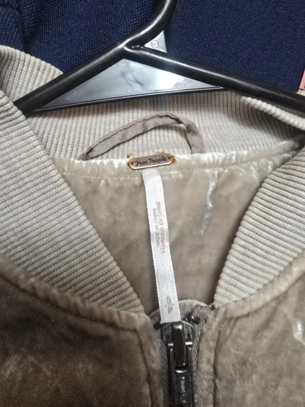 Free People Shimmer Velvet Bomber Jacket in Taupe